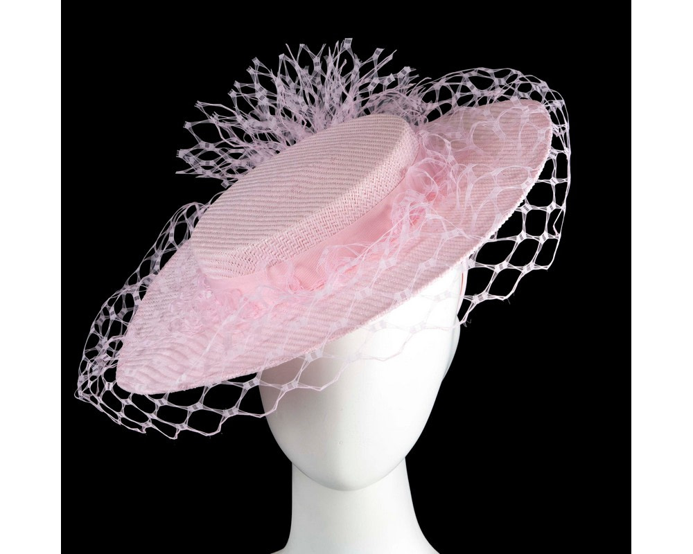 Pink boater hat with face veil by Fillies Collection - Hats From OZ