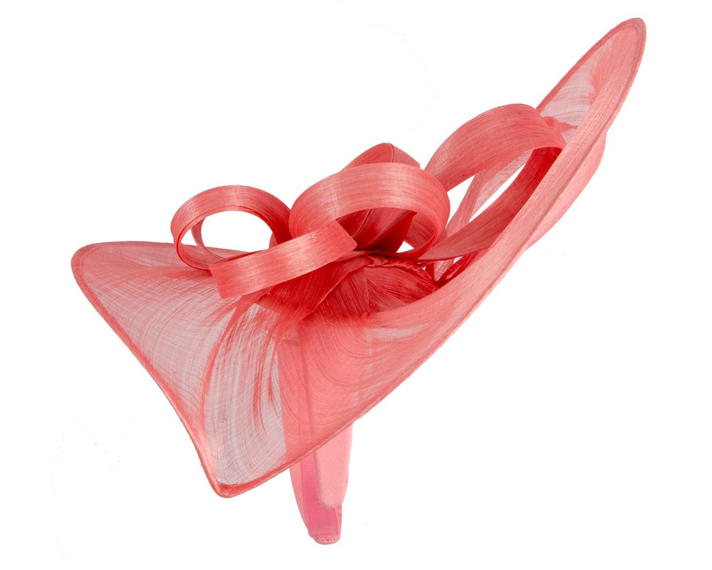 Large coral silk abaca heart fascinator - Hats From OZ Large coral silk abaca heart fascinator - Image 4