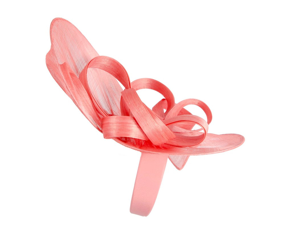 Large coral silk abaca heart fascinator - Hats From OZ Large coral silk abaca heart fascinator - Image 3