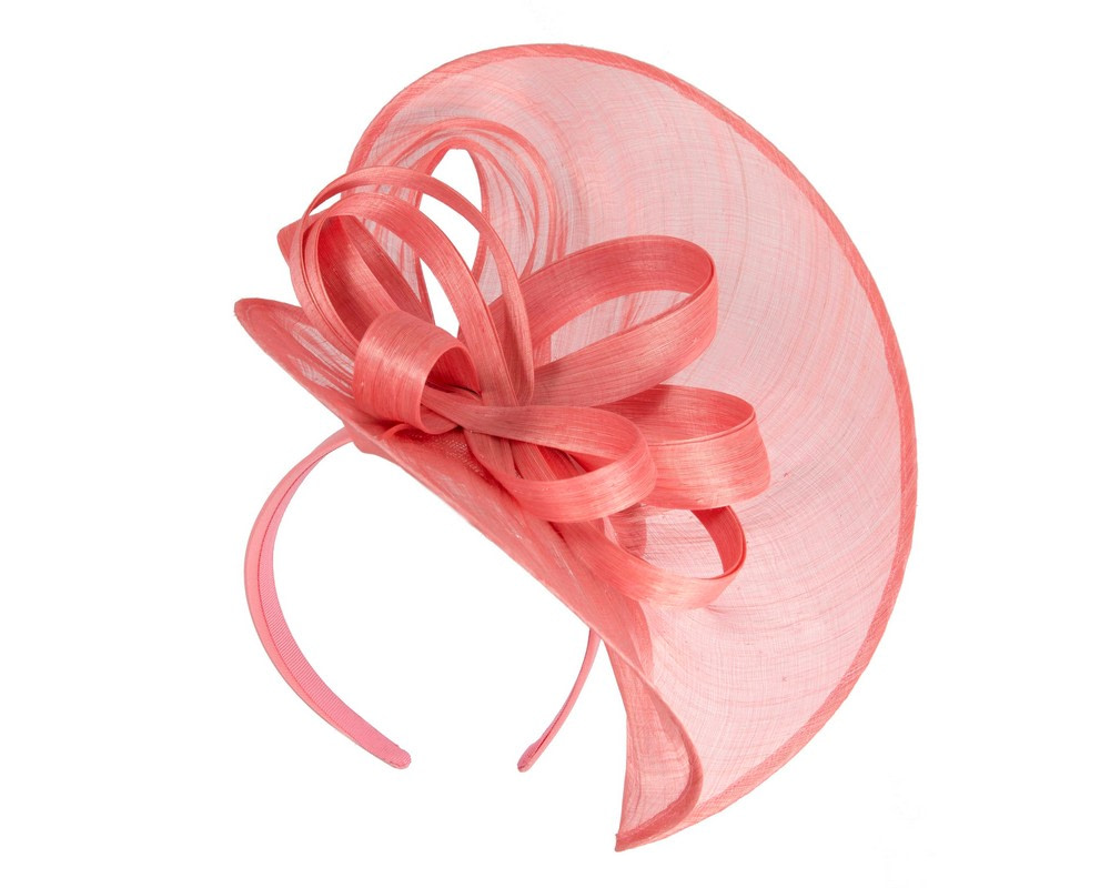Large coral silk abaca heart fascinator - Hats From OZ Large coral silk abaca heart fascinator - Image 2