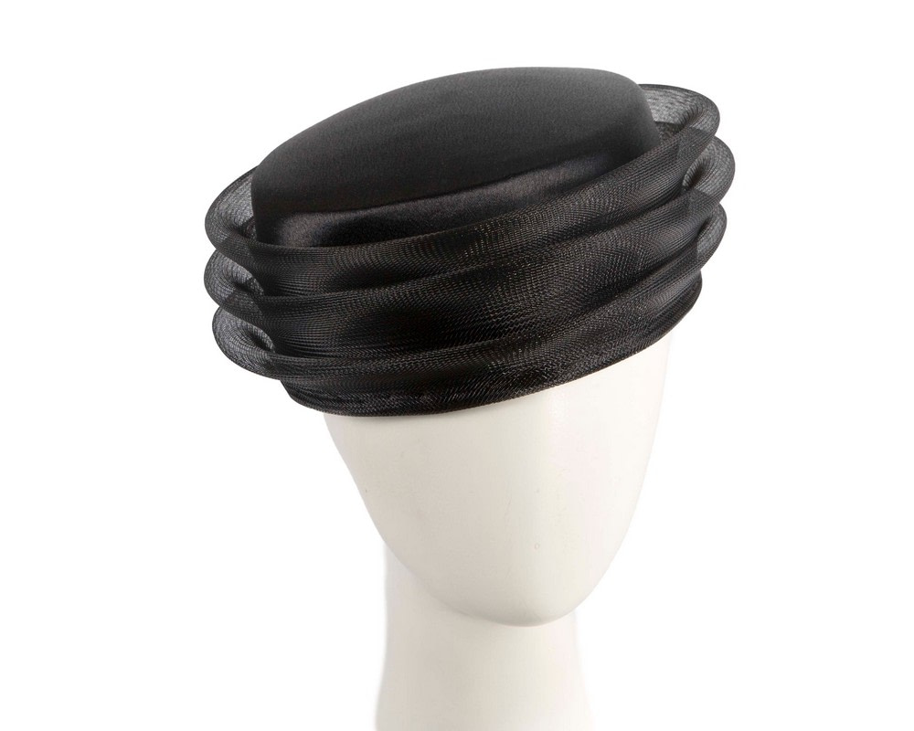Large black custom made pillbox hat - Hats From OZ