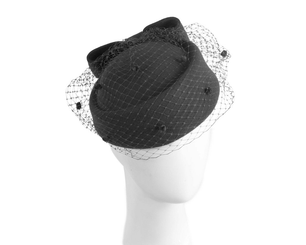 Black felt pillbox hat with face veil by Max Alexander - Hats From OZ