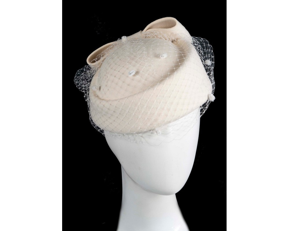 Cream felt pillbox hat with face veil by Max Alexander - Hats From OZ