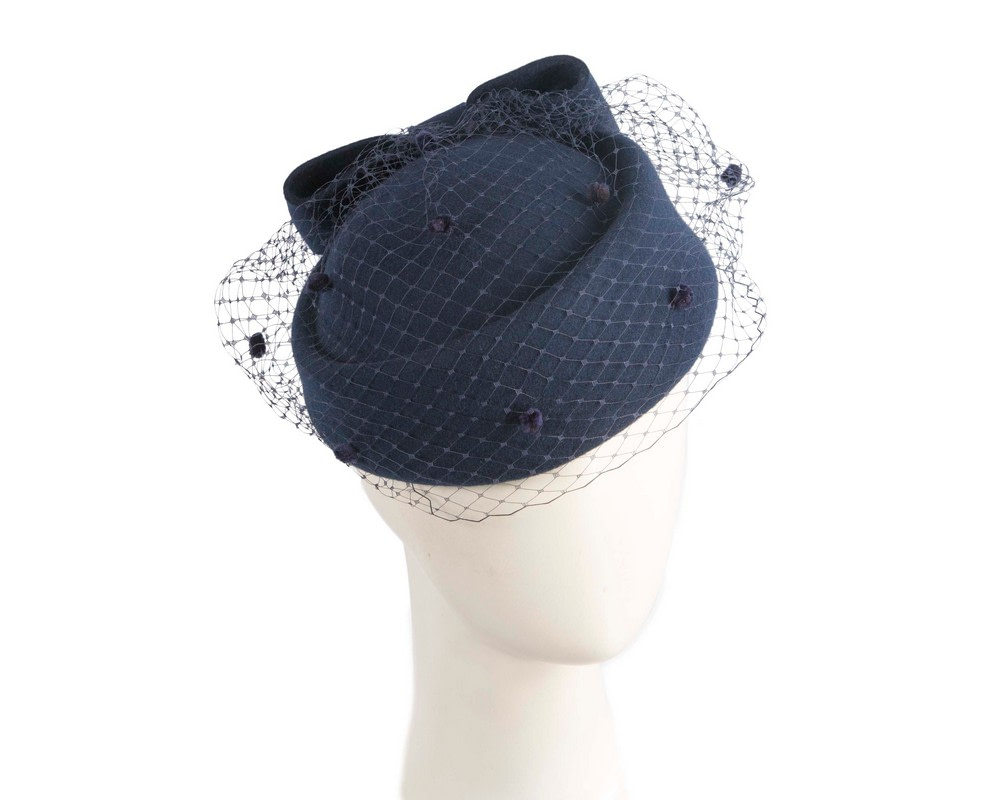 Navy felt pillbox hat with face veil by Max Alexander - Hats From OZ