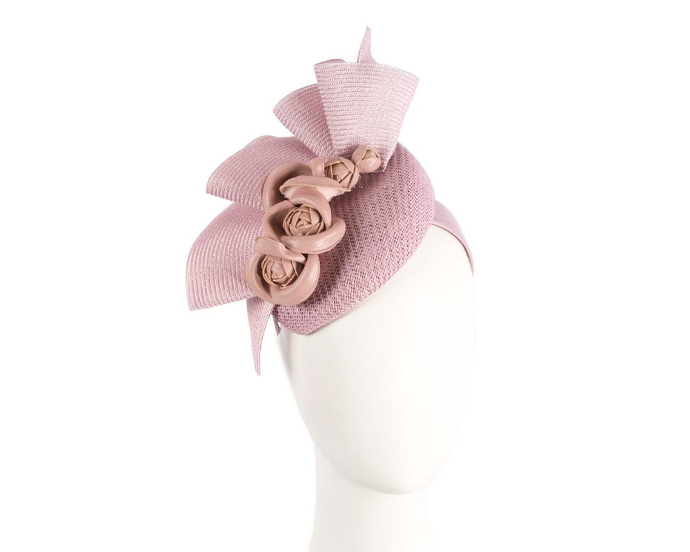 Lilac pillbox with leather flowers by Fillies Collection - Hats From OZ