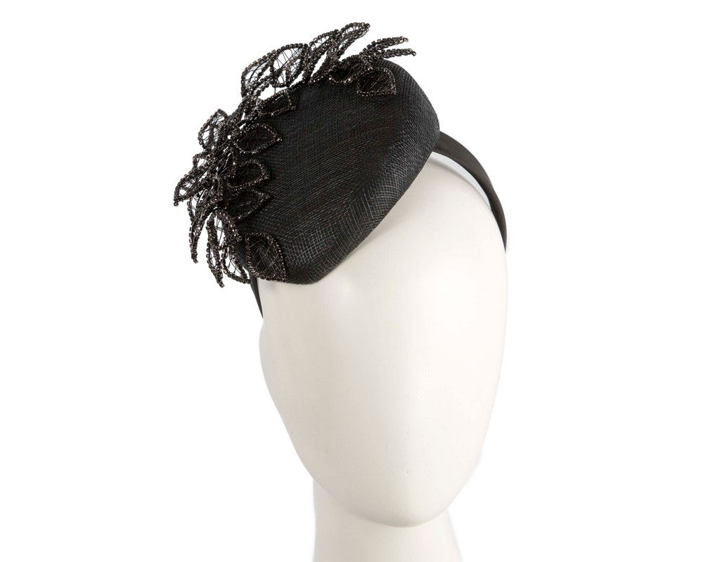 Designer black pillbox fascinator by Fillies Collection - Hats From OZ
