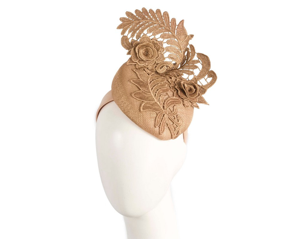 Elegant Gold Pillbox Fascinator with Lace - Hats From OZ