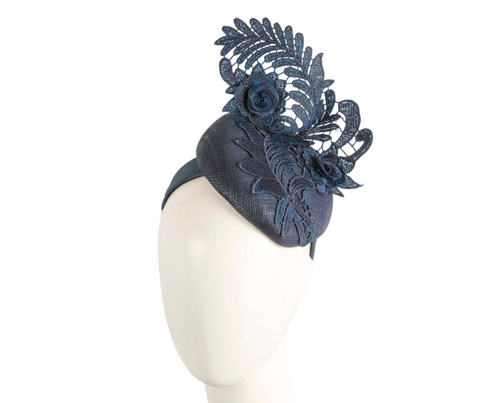 Elegant Navy Pillbox Fascinator with Lace - Hats From OZ