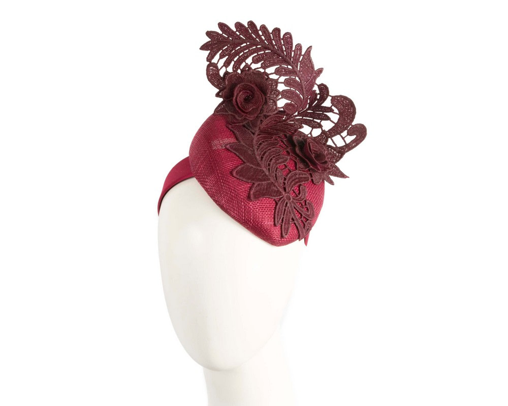 Elegant Wine-colored Pillbox Fascinator with Lace - Hats From OZ