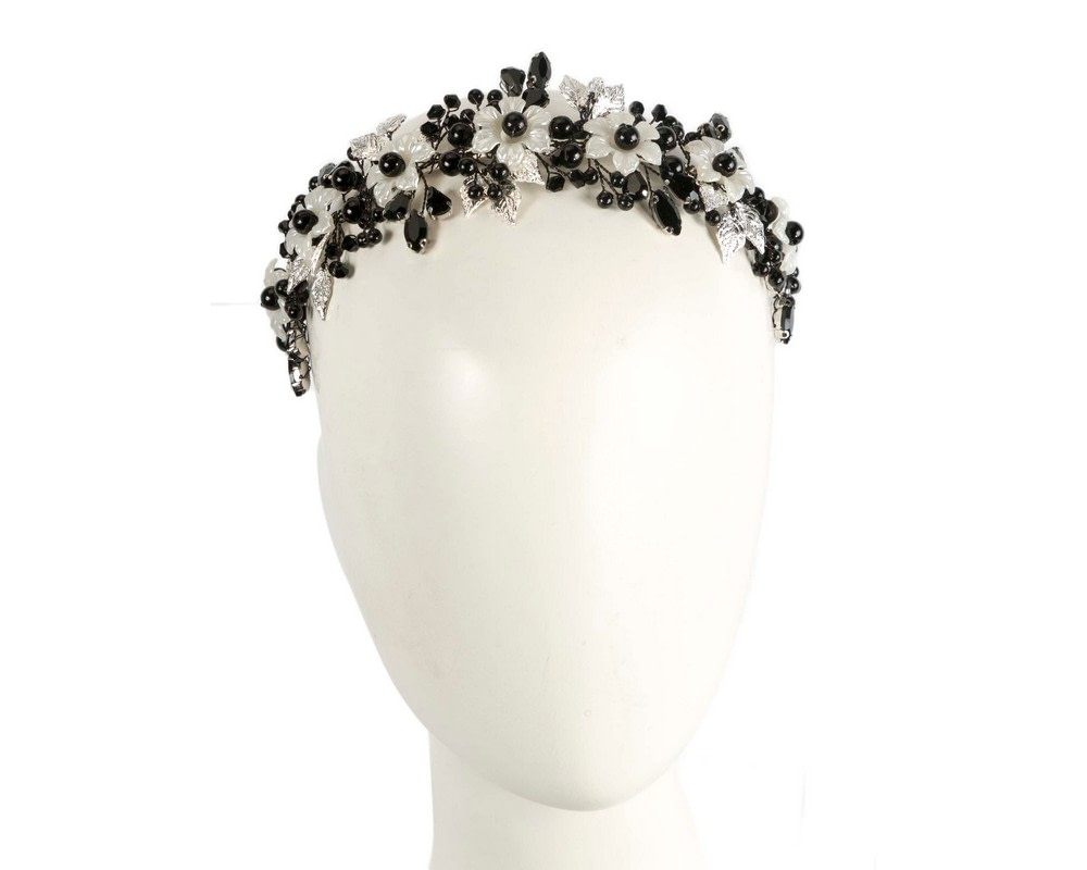 Wide cream & black pearl fascinator headband - Hats From OZ