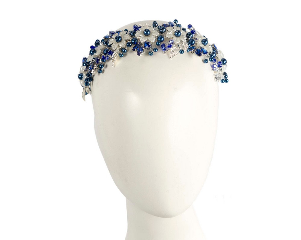 Wide cream & blue pearl fascinator headband - Hats From OZ