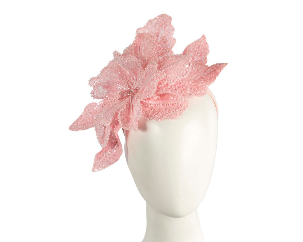Shiny pink lace fascinator by Fillies Collection - Hats From OZ