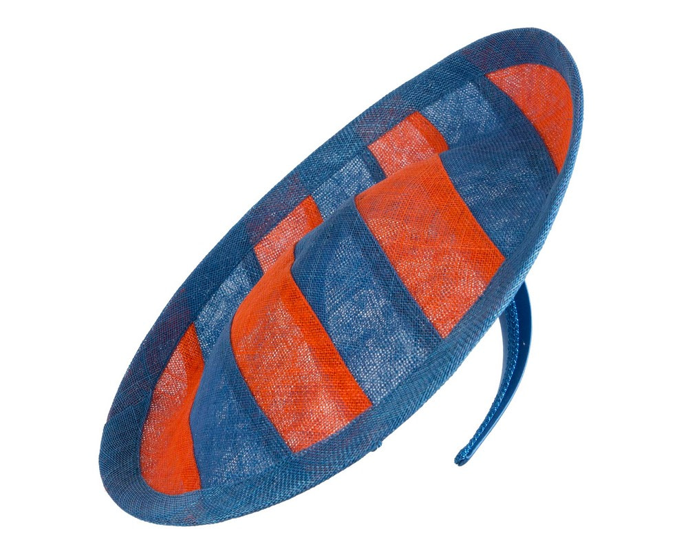 Unique Blue & Orange stripy fascinator by Max Alexander - Hats From OZ Unique Blue & Orange stripy fascinator by Max Alexander - Image 2