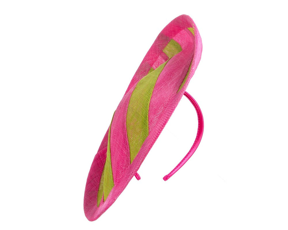 Unique Lime & Fuchsia stripy fascinator by Max Alexander - Hats From OZ Unique Lime & Fuchsia stripy fascinator by Max Alexander - Image 2