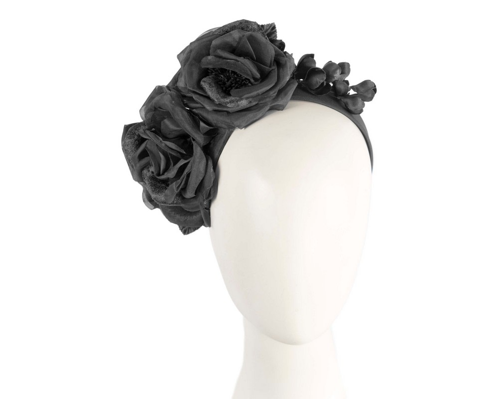 Large black flower fascinator headband by Max Alexander - Hats From OZ