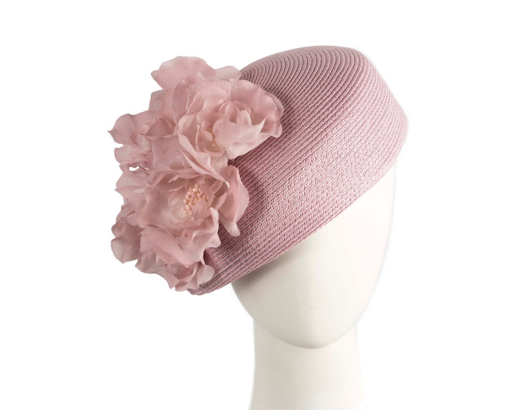 Modern dusty pink beret hat with flowers by Max Alexander - Hats From OZ