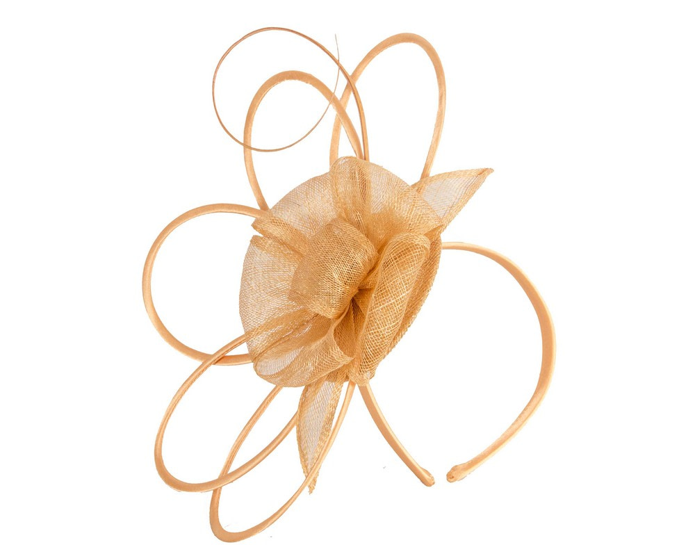 Unique gold sinamay fascinator by Max Alexander - Hats From OZ Unique gold sinamay fascinator by Max Alexander - Image 2