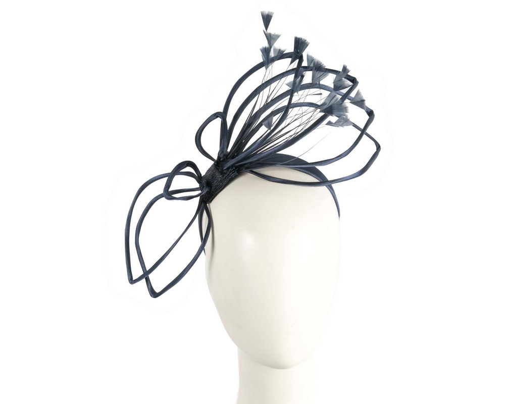 Thin outline navy fascinator with feathers - Hats From OZ