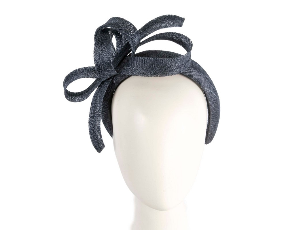 Sculpted navy sinamay bow headband - Hats From OZ
