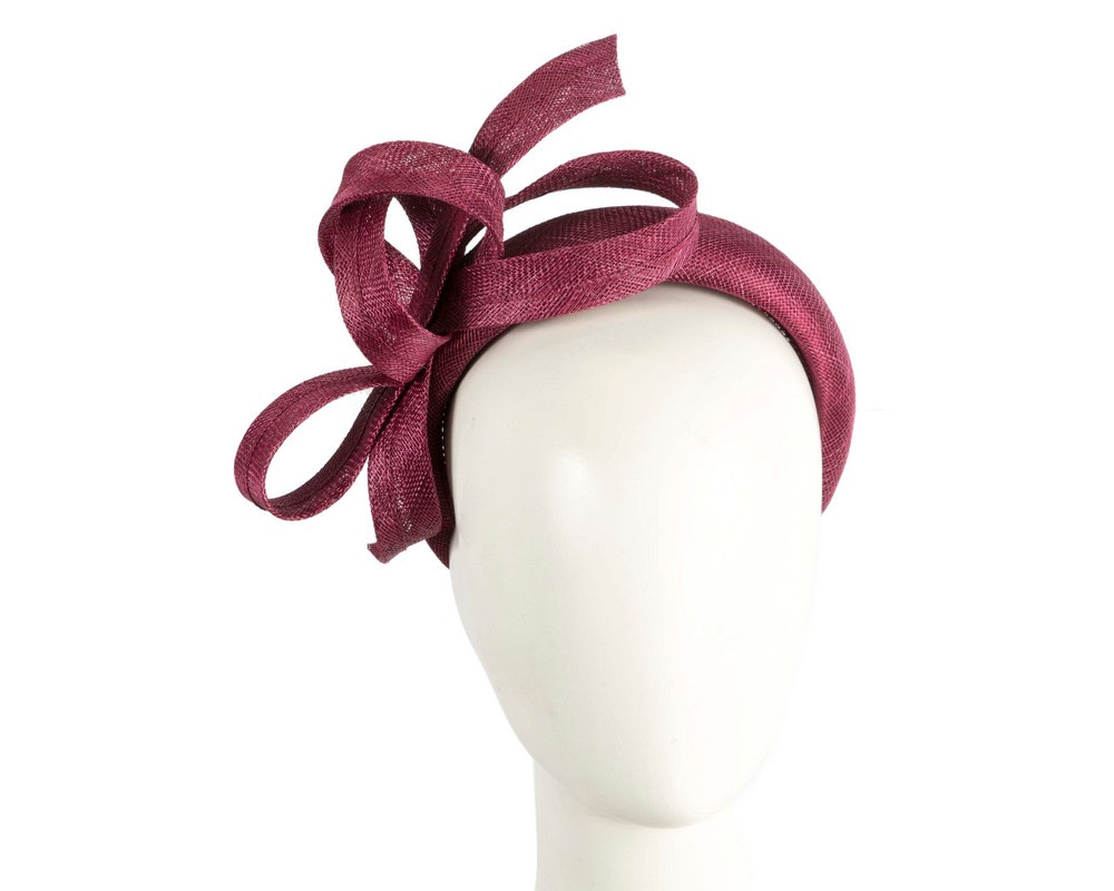 Sculpted wine-colored sinamay bow headband - Hats From OZ