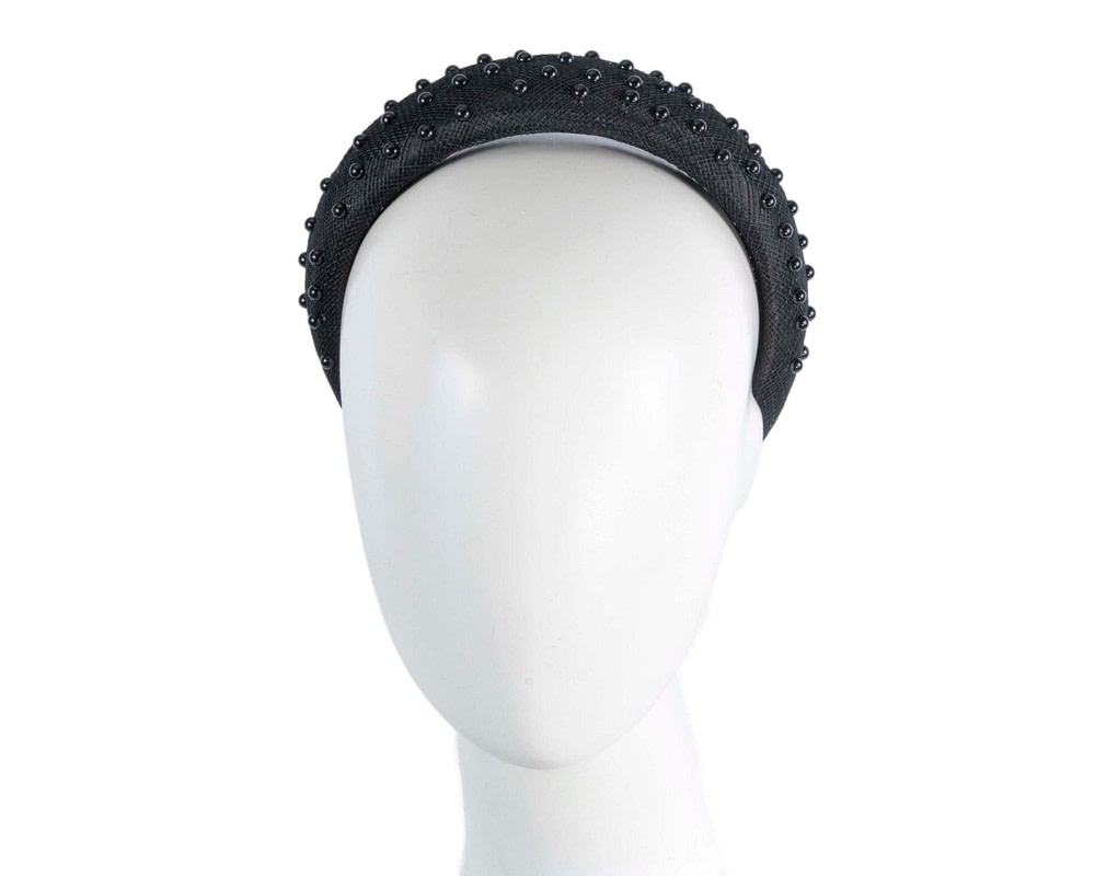 Black sinamay headband with pearls by Max Alexander - Hats From OZ