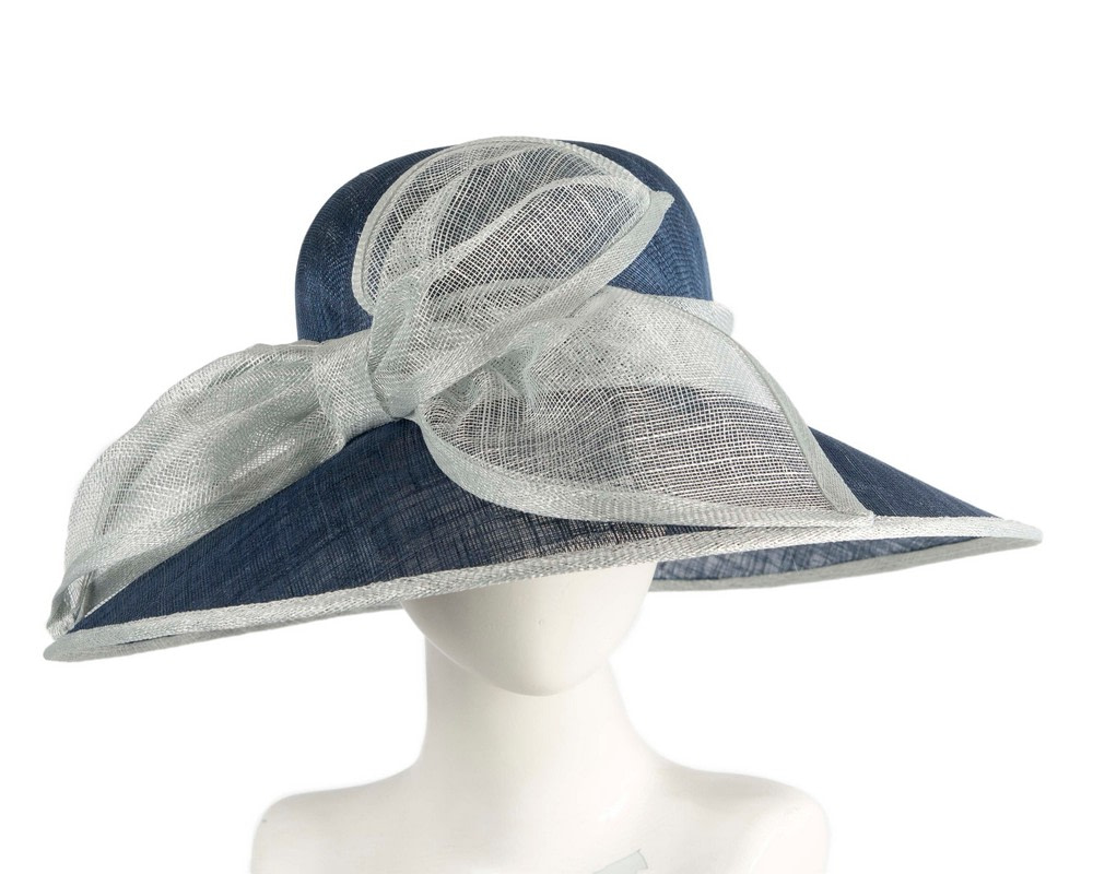 Large navy & blue sinamay hat with bow - Hats From OZ