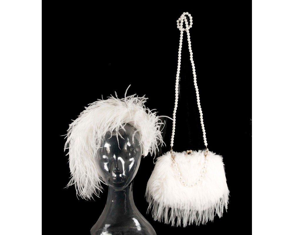 Bespoke cream headband with оstriсh feathers & bag combo - Hats From OZ