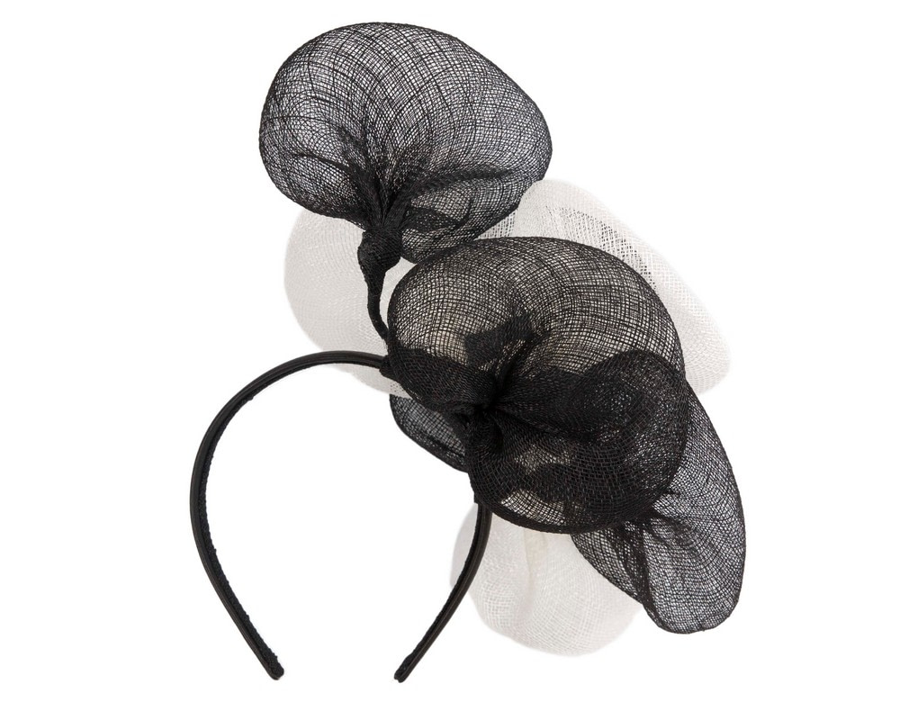 Large black and white sinamay flower fascinator by Max Alexander - Hats From OZ Large black and white sinamay flower fascinator by Max Alexander - Image 4