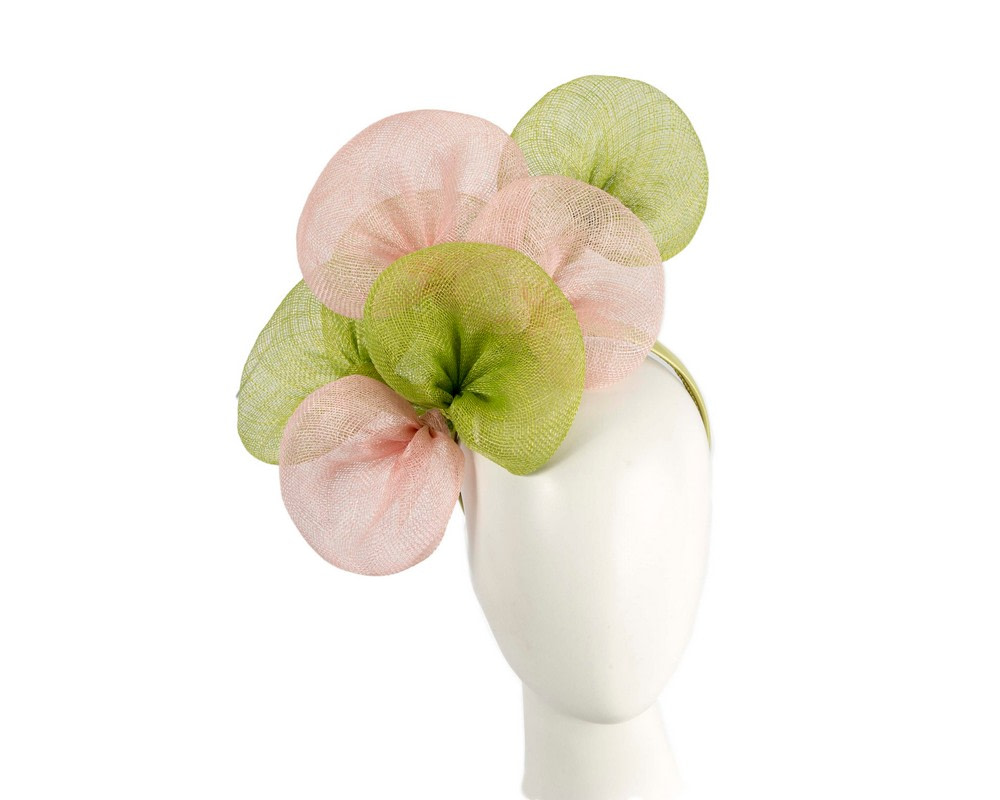Large lime and pink sinamay flower fascinator by Max Alexander - Hats From OZ | MA918LMPI Large lime and pink sinamay flower fascinator by Max Alexander - Hats From OZ