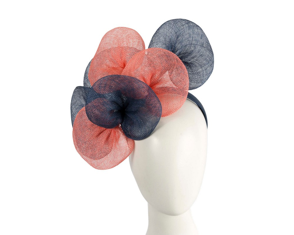 Large navy and coral sinamay flower fascinator by Max Alexander - Hats From OZ