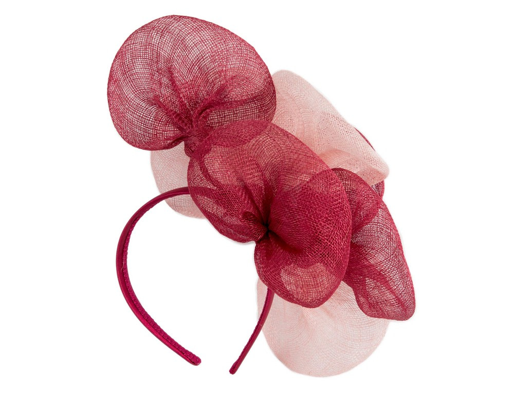 Large wine and pink sinamay flower fascinator by Max Alexander - Hats From OZ Large wine and pink sinamay flower fascinator by Max Alexander - Image 4