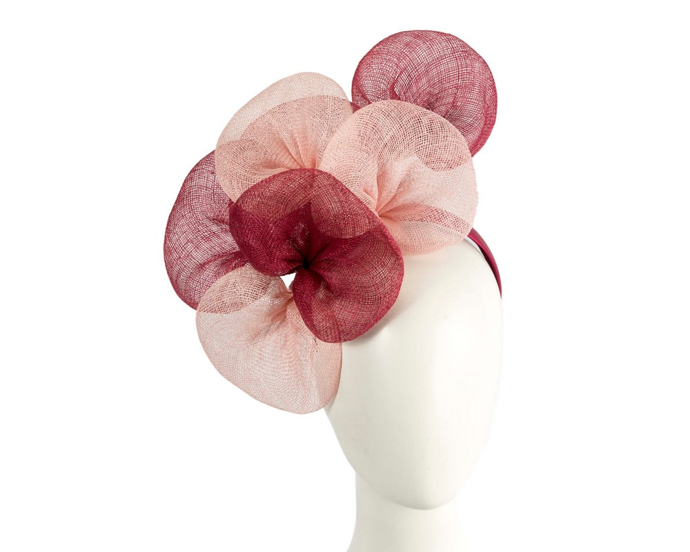 Large wine and pink sinamay flower fascinator by Max Alexander - Hats From OZ | MA918WPI Large wine and pink sinamay flower fascinator by Max Alexander - Hats From OZ