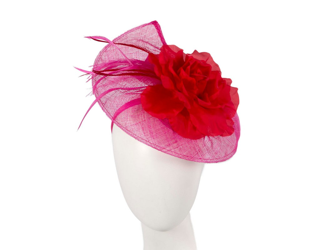 Large fuchsia fascinator with red flower by Max Alexander - Hats From OZ