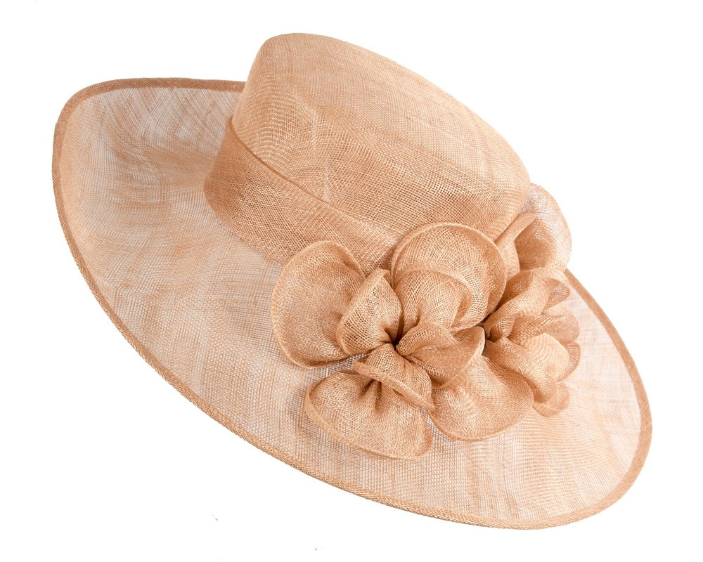 Taupe wide brim sinamay fashion hat by Max Alexander - Hats From OZ Taupe wide brim sinamay fashion hat by Max Alexander - Image 3