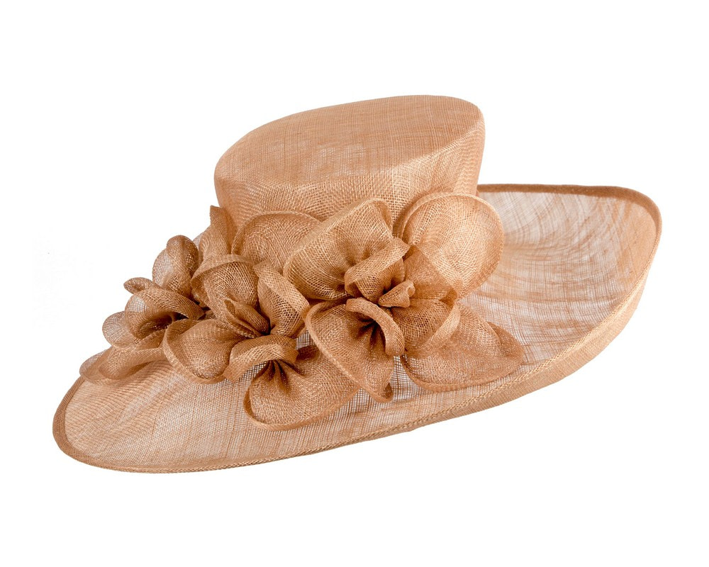 Taupe wide brim sinamay fashion hat by Max Alexander - Hats From OZ Taupe wide brim sinamay fashion hat by Max Alexander - Image 2