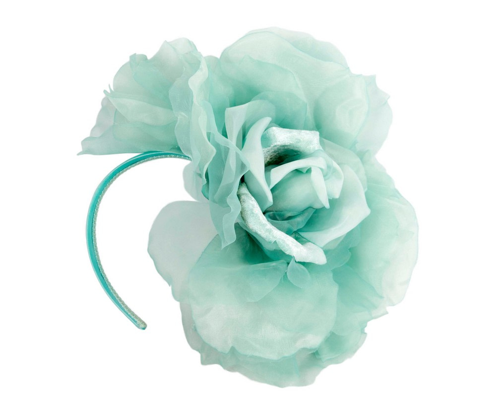 Large aqua silk flower fascinator by Fillies Collection - Hats From OZ Large aqua silk flower fascinator by Fillies Collection - Image 2