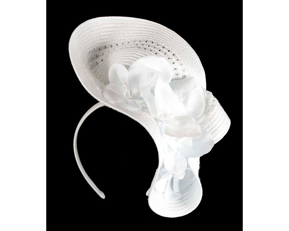 Large white fascinator with orchids by Cupids Millinery - Hats From OZ Large white fascinator with orchids by Cupids Millinery - Image 2