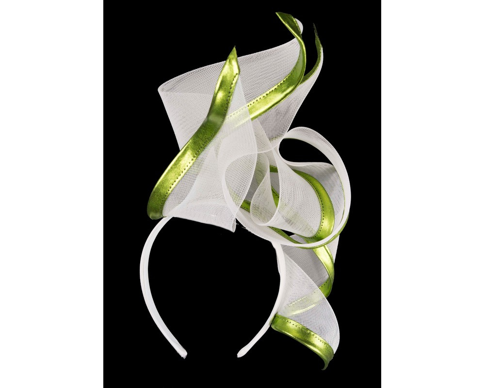 Bespoke white & lime racing fascinator by Cupids Millinery - Hats From OZ Bespoke white & lime racing fascinator by Cupids Millinery - Image 4
