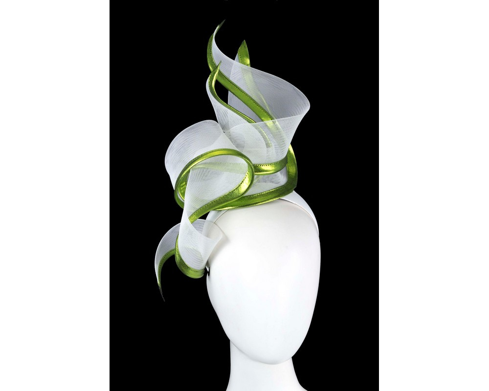 Bespoke white & lime racing fascinator by Cupids Millinery - Hats From OZ | CU764 Bespoke white & lime racing fascinator by Cupids Millinery - Hats From OZ