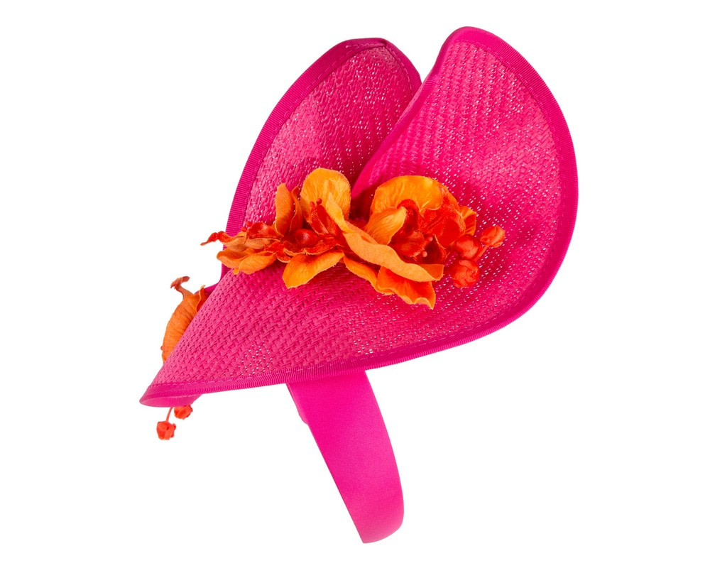 Fuchsia & Orange spring racing fascinator with orchid - Hats From OZ Fuchsia & Orange spring racing fascinator with orchid - Image 4