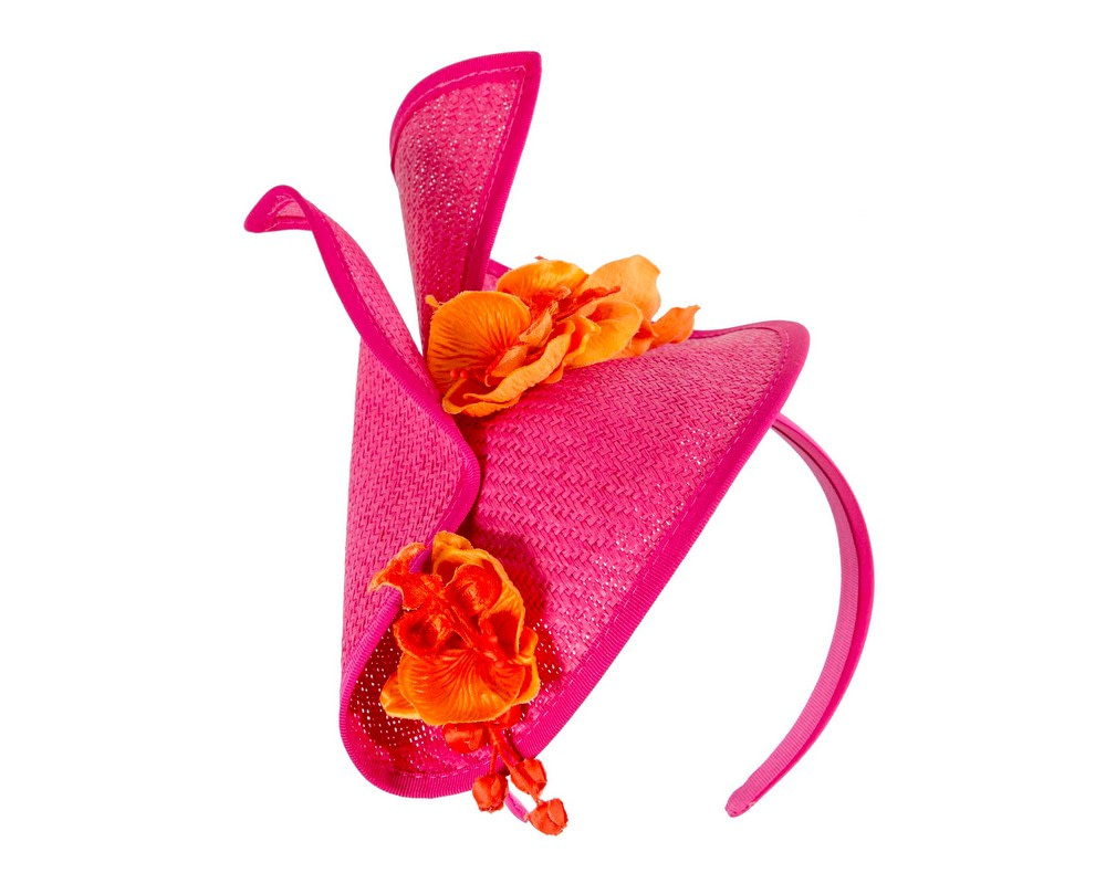 Fuchsia & Orange spring racing fascinator with orchid - Hats From OZ Fuchsia & Orange spring racing fascinator with orchid - Image 2