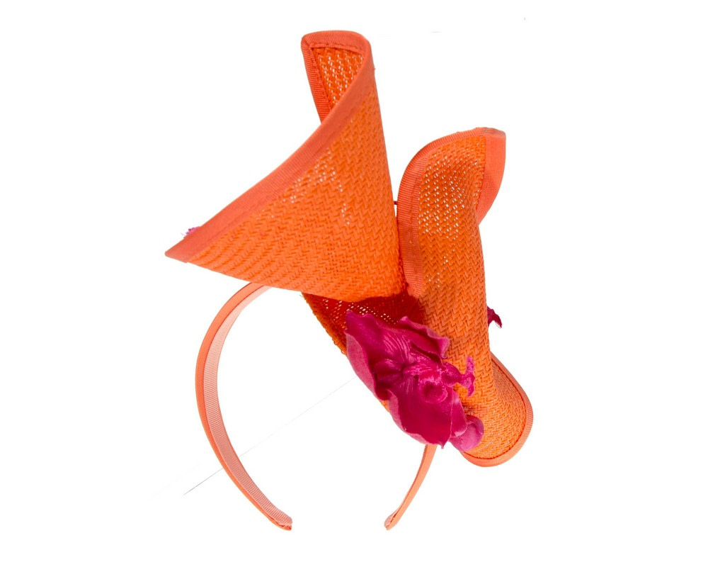 Orange & Fuchsia spring racing fascinator with orchid - Hats From OZ Orange & Fuchsia spring racing fascinator with orchid - Image 6