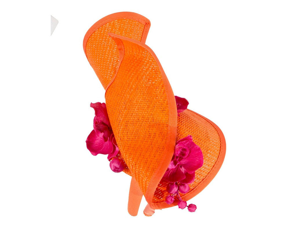 Orange & Fuchsia spring racing fascinator with orchid - Hats From OZ Orange & Fuchsia spring racing fascinator with orchid - Image 3