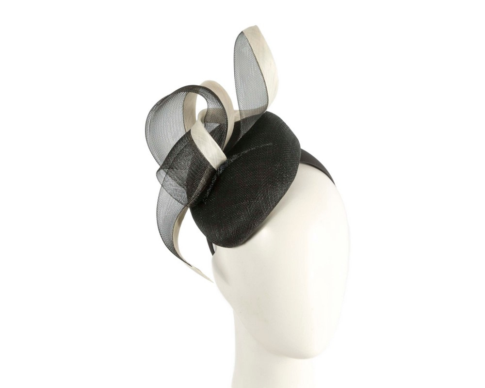 Black & Cream pillbox fascinator by Fillies Collection - Hats From OZ | S318BC Black & Cream pillbox fascinator by Fillies Collection - Hats From OZ