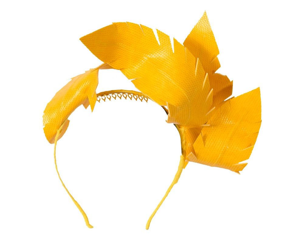 Bespoke yellow leather fascinator by BELIEVERA - Hats From OZ Bespoke yellow leather fascinator by BELIEVERA - Image 4