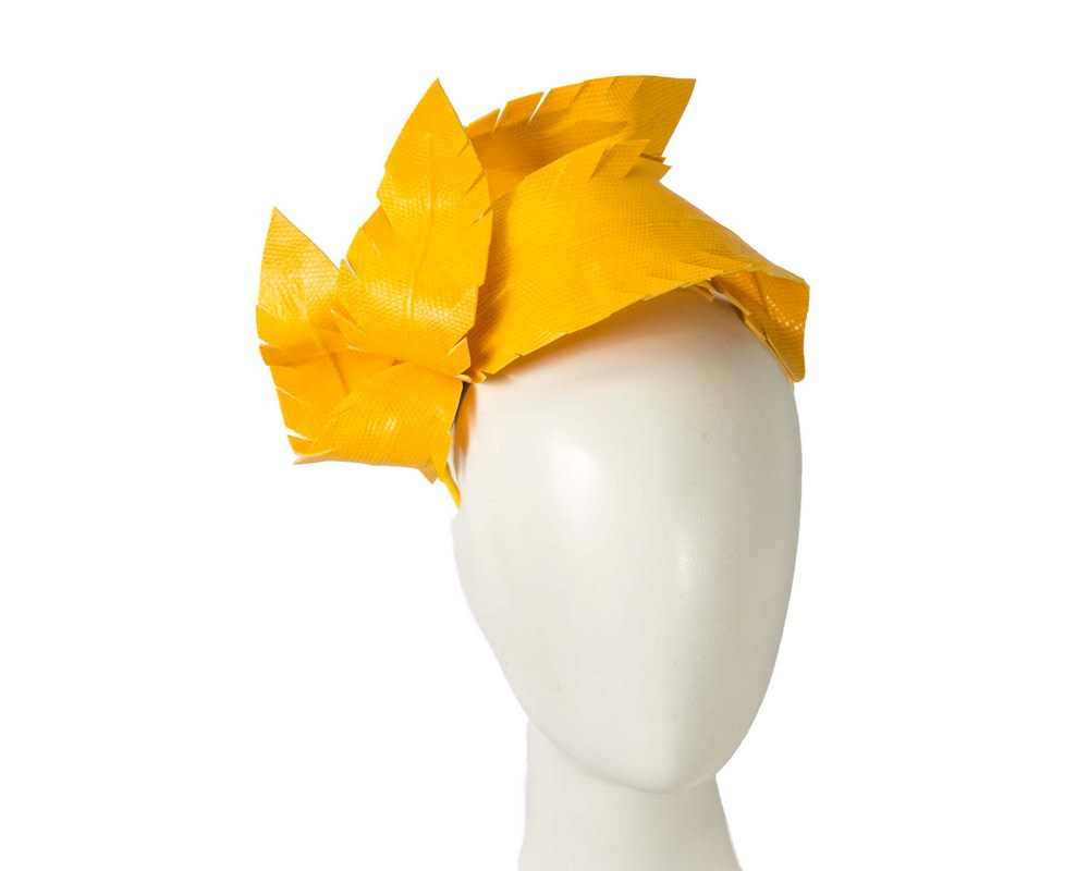 Bespoke yellow leather fascinator by BELIEVERA - Hats From OZ | V14Y Bespoke yellow leather fascinator by BELIEVERA - Hats From OZ