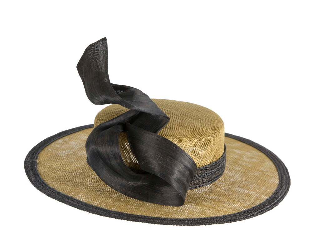 Exclusive olive & black straw boater hat by Believera - Hats From OZ Exclusive olive & black straw boater hat by Believera - Image 3