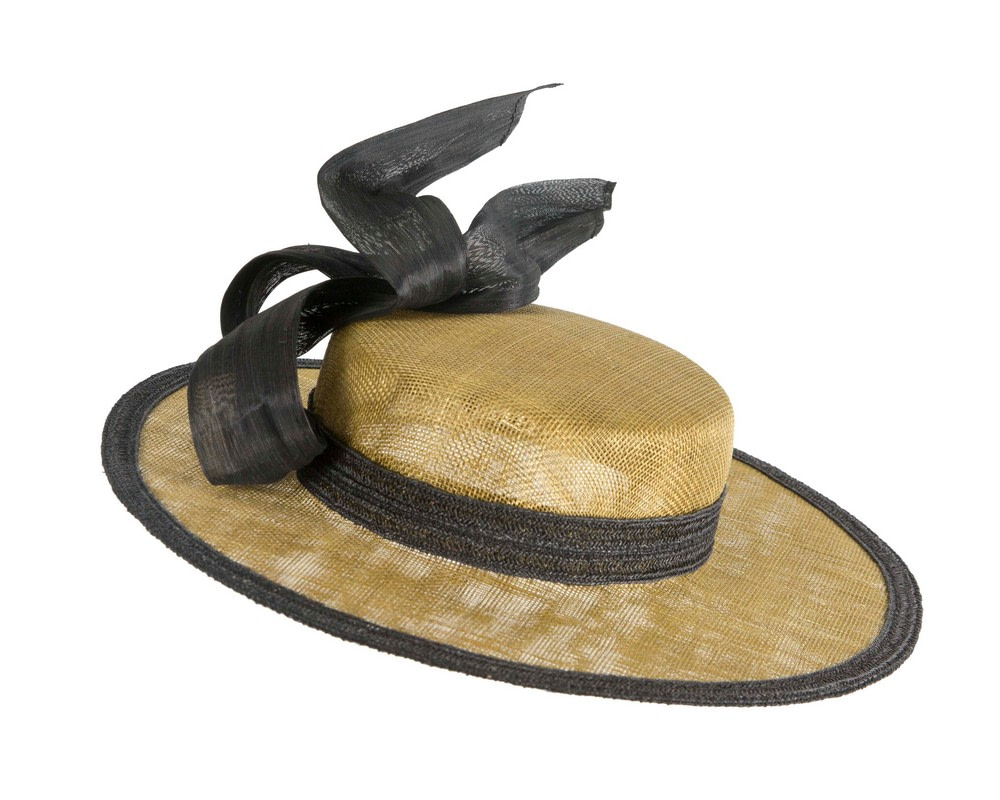 Exclusive olive & black straw boater hat by Believera - Hats From OZ Exclusive olive & black straw boater hat by Believera - Image 2