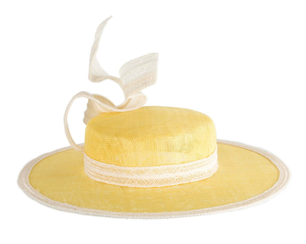 Exclusive yellow & cream straw boater hat by Believera - Hats From OZ Exclusive yellow & cream straw boater hat by Believera - Image 5