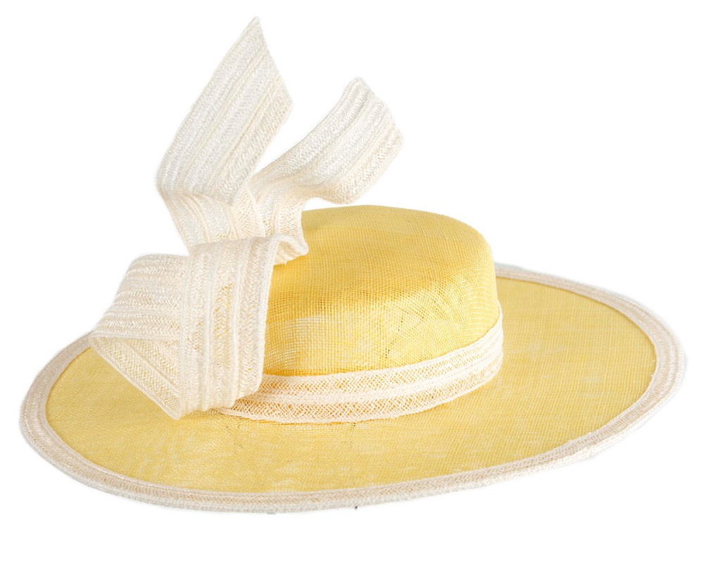 Exclusive yellow & cream straw boater hat by Believera - Hats From OZ Exclusive yellow & cream straw boater hat by Believera - Image 3